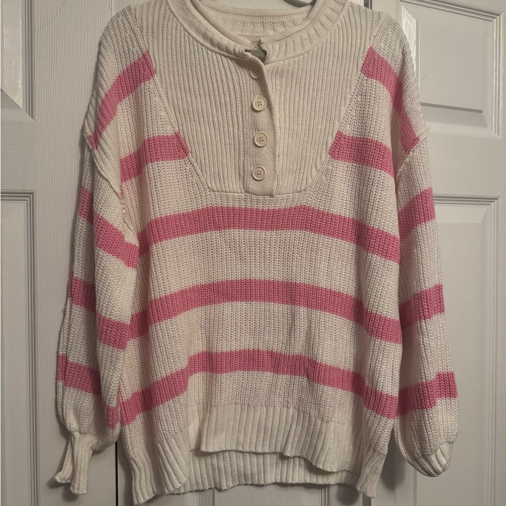 Fantastic Fawn Pink and White Cowl Neck Sweater
